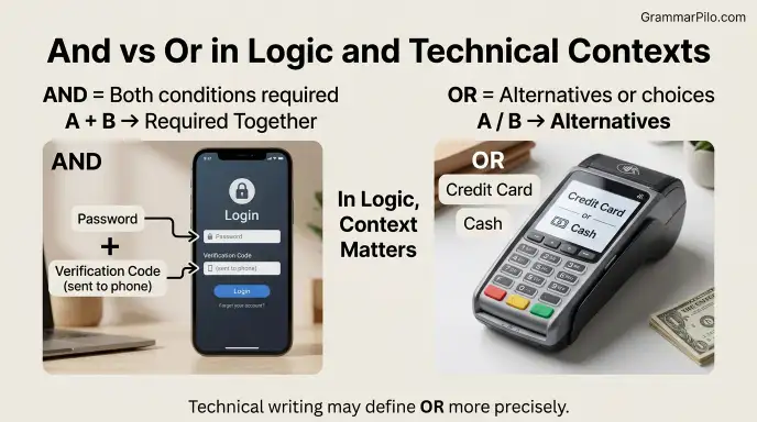 And vs Or in Logic and Technical Contexts