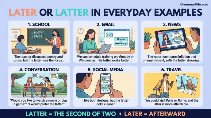 Later or Latter in Everyday Examples