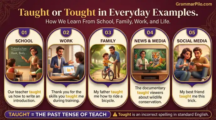 Taught or Tought in Everyday Examples